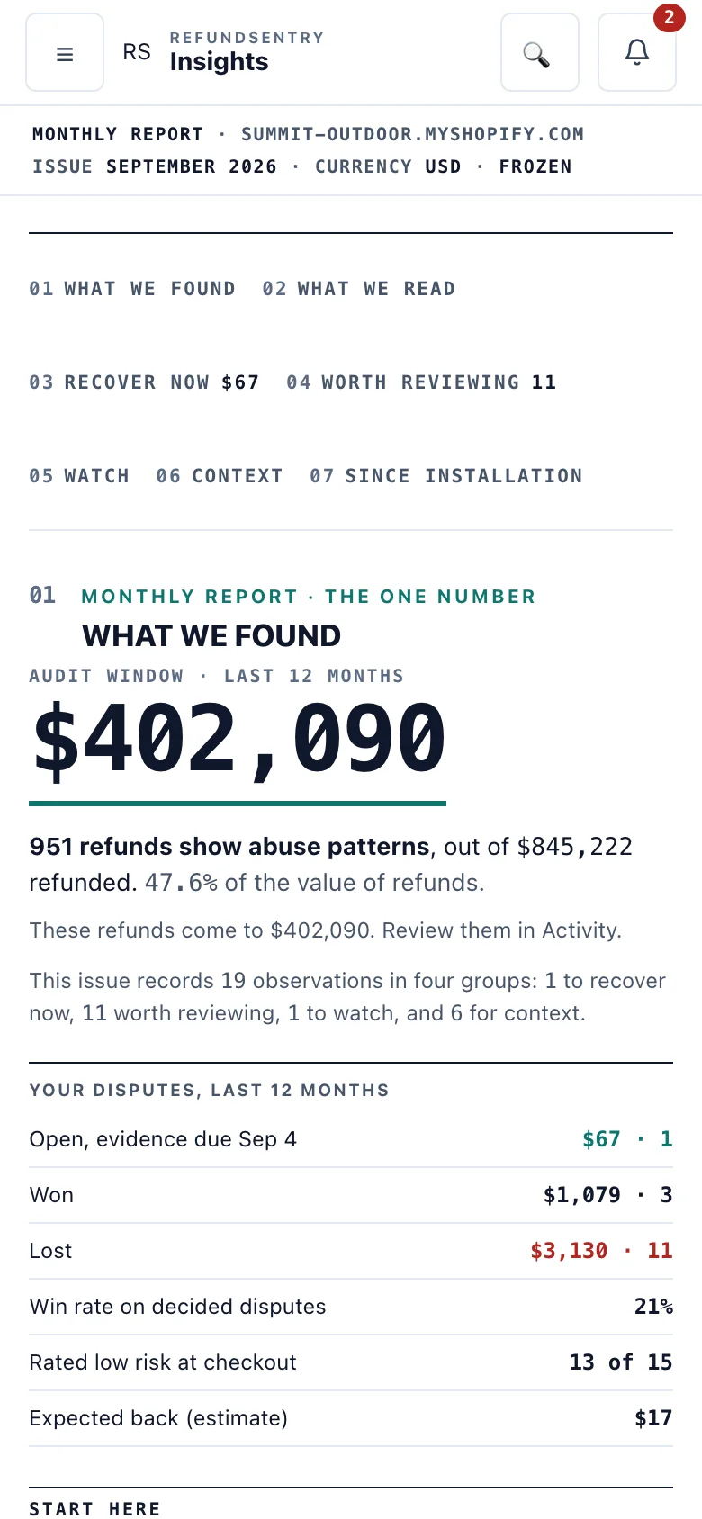 The report on a phone: section 01 at 390 pixels wide